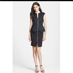 Ted Baker Classic peplum style Black Dress with front zipper